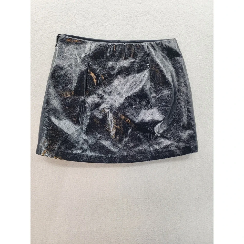 Abercrombie & Fitch Vegan Leather Metallic Crackle Mini Skort Silver Black Med‎